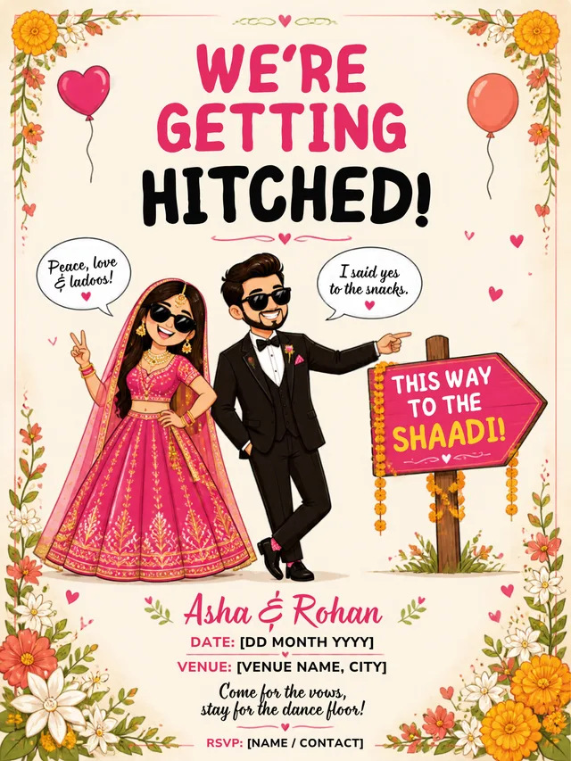 Humorous Cartoon Couple free wedding invitation