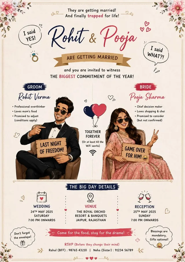 Funny Couple Wedding free wedding invitation